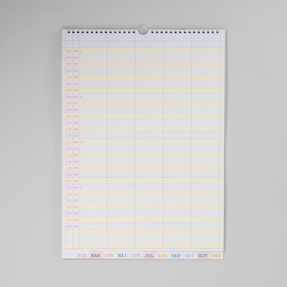 Monatsansicht Februar 2027 im A3-Wandkalender mit Kalenderwochen und gesetzlichen Feiertagen