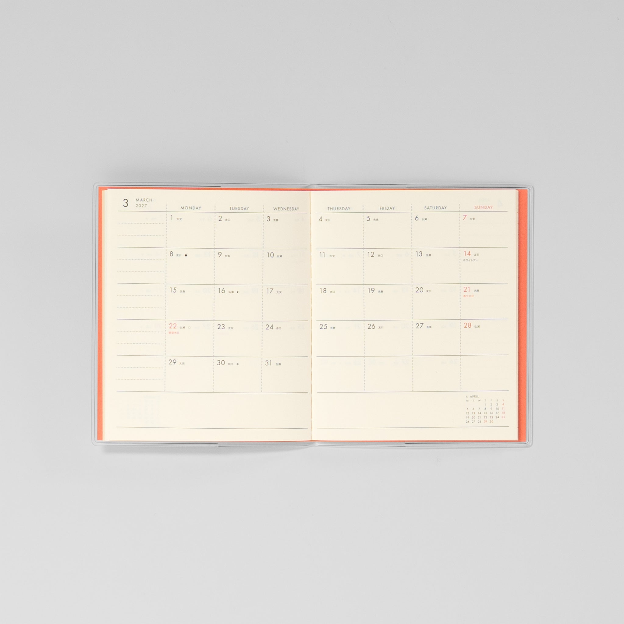 Monatsansicht im Nähe Monatskalender mit Sechstage-Kalender