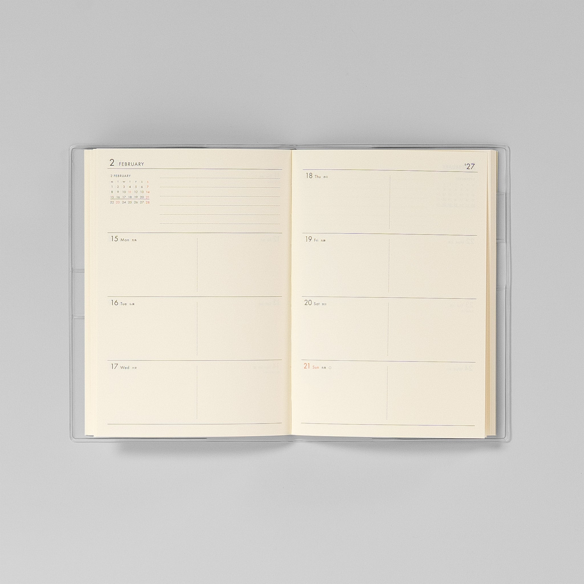 Wochenansicht im Poche Wochenkalender – Doppelseite im Blockformat