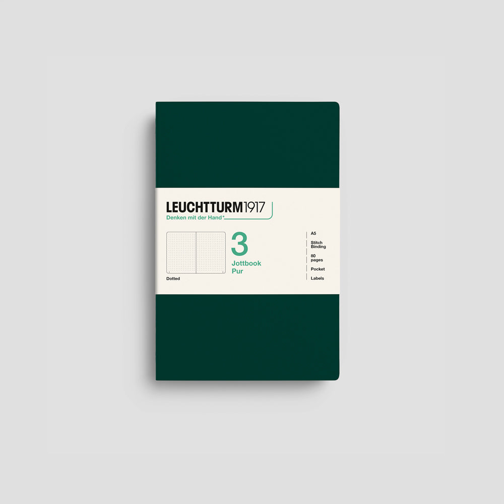 Jottbook Pur Notizheft 3er Set, A5, Cover Forest Green, gepunktetes Papier #Farbe_Forest Green