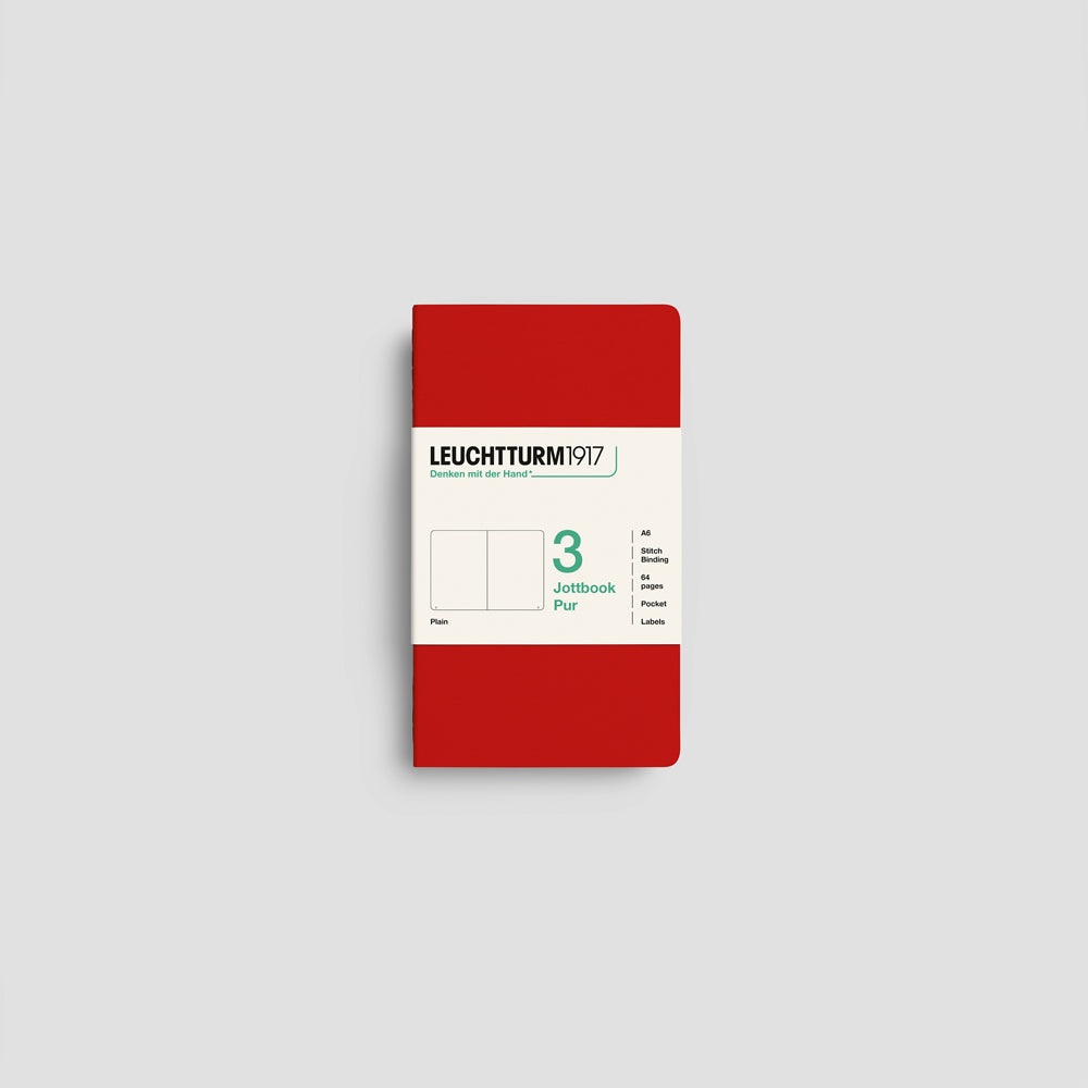 Jottbook Pur Notizheft 3er Set, A6 Pocket, Cover Cherry-Rot, blanko Papier #Farbe_Cherry
