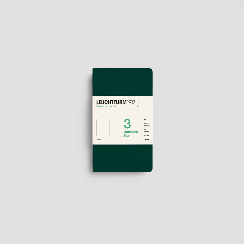 Jottbook Pur Notizheft 3er Set, A6 Pocket, Cover Forest Green, blanko Papier #Farbe_Forest Green