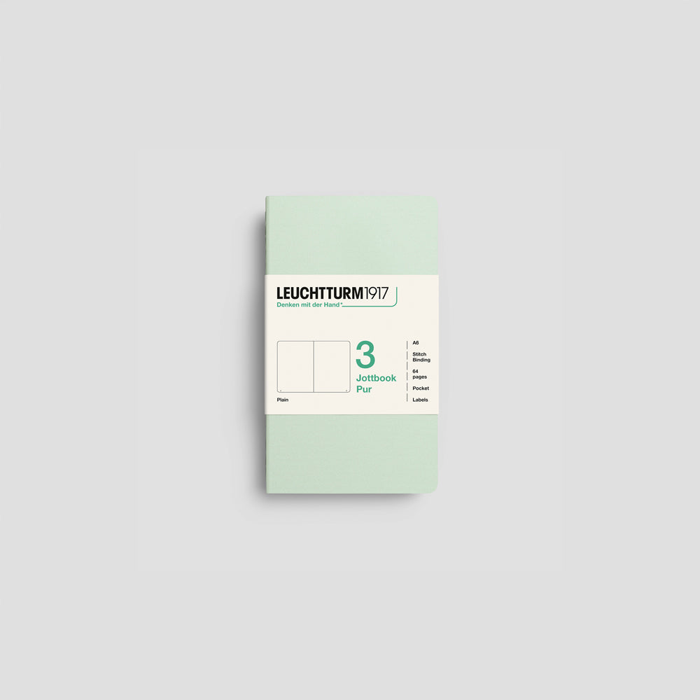 Jottbook Pur Notizheft 3er Set, A6 Pocket, Cover Mint, blanko Papier #Farbe_Mint Green