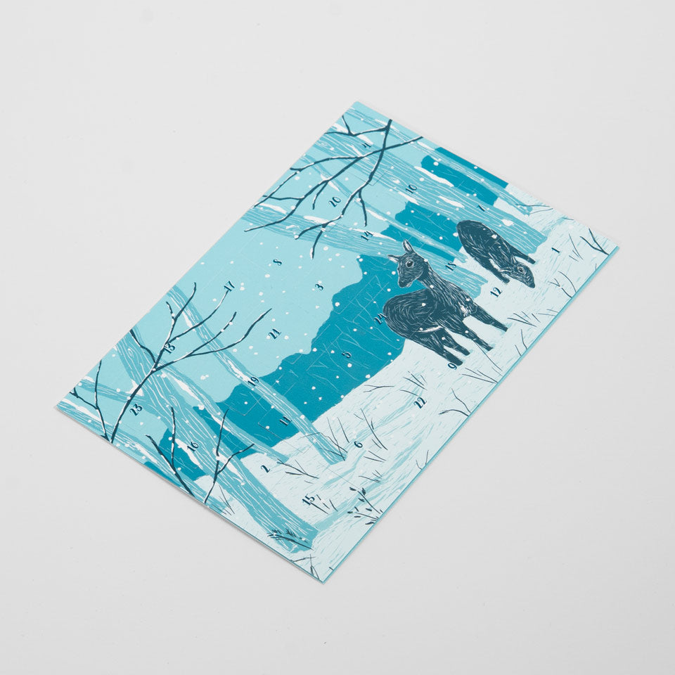 Postkarte Adventskalender Rehe
