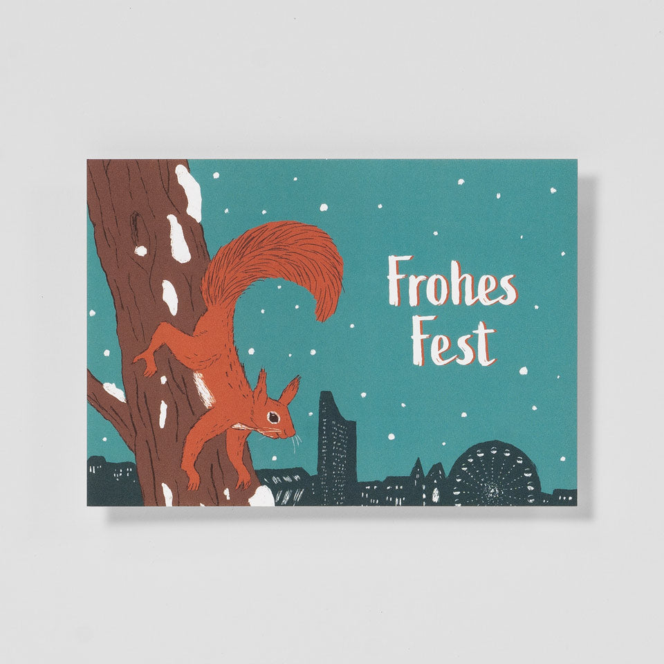 Weihnachtspostkarte Eichhörnchen Leipzig