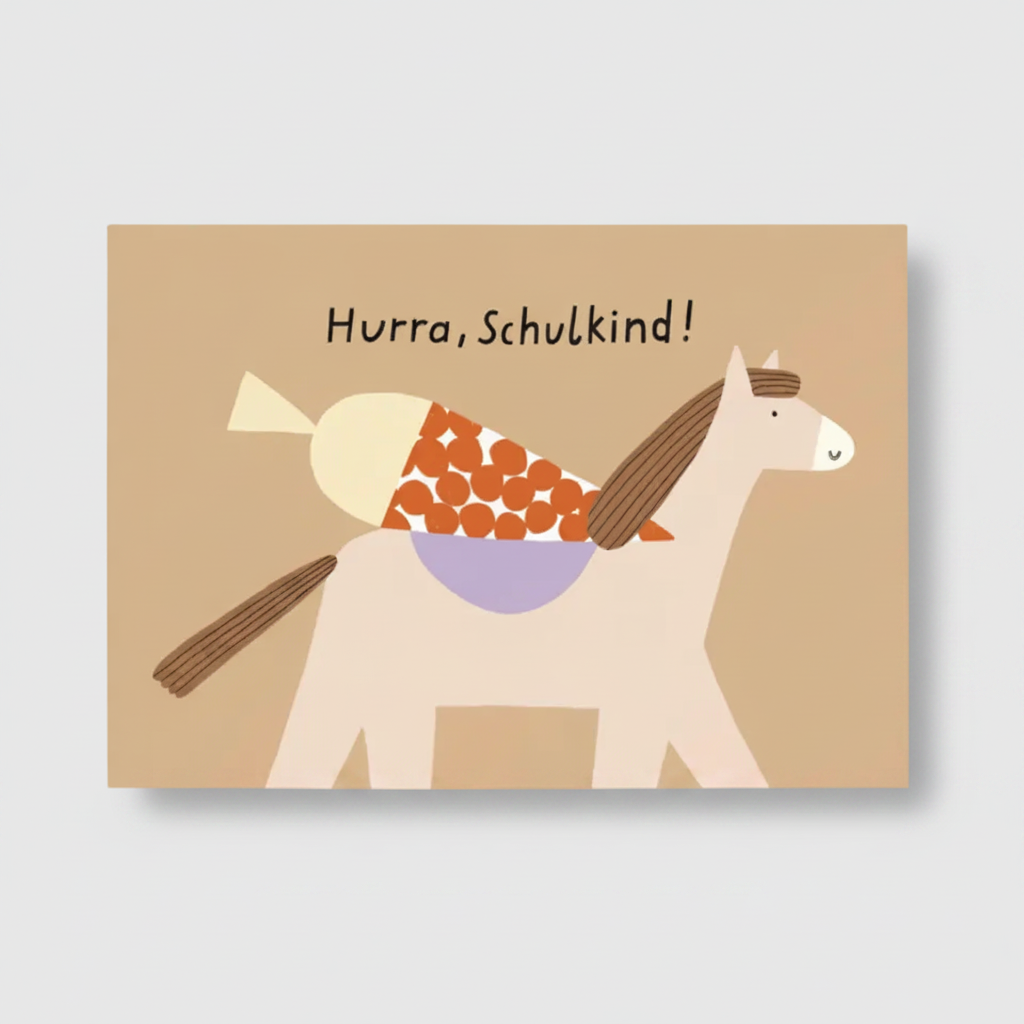 Postkarte Hurra, Schulkind! Pferd
