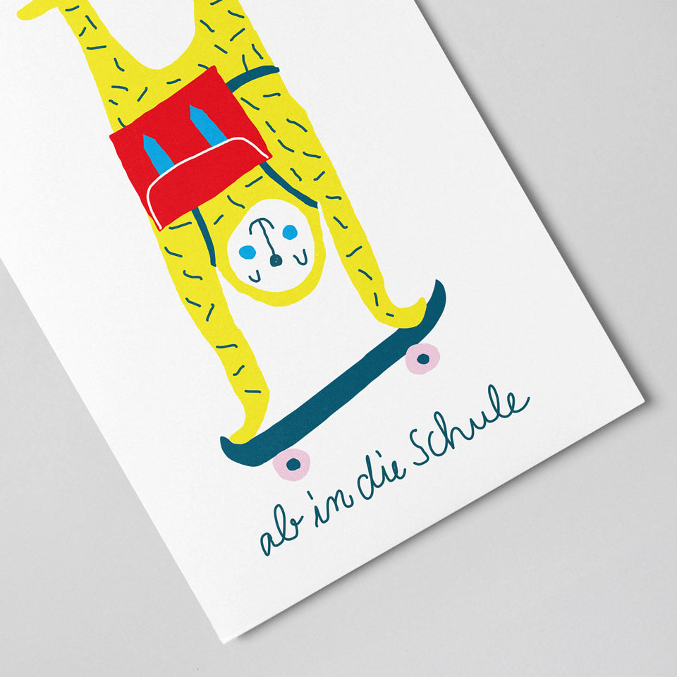 Postkarte ab in die Schule Skateboard