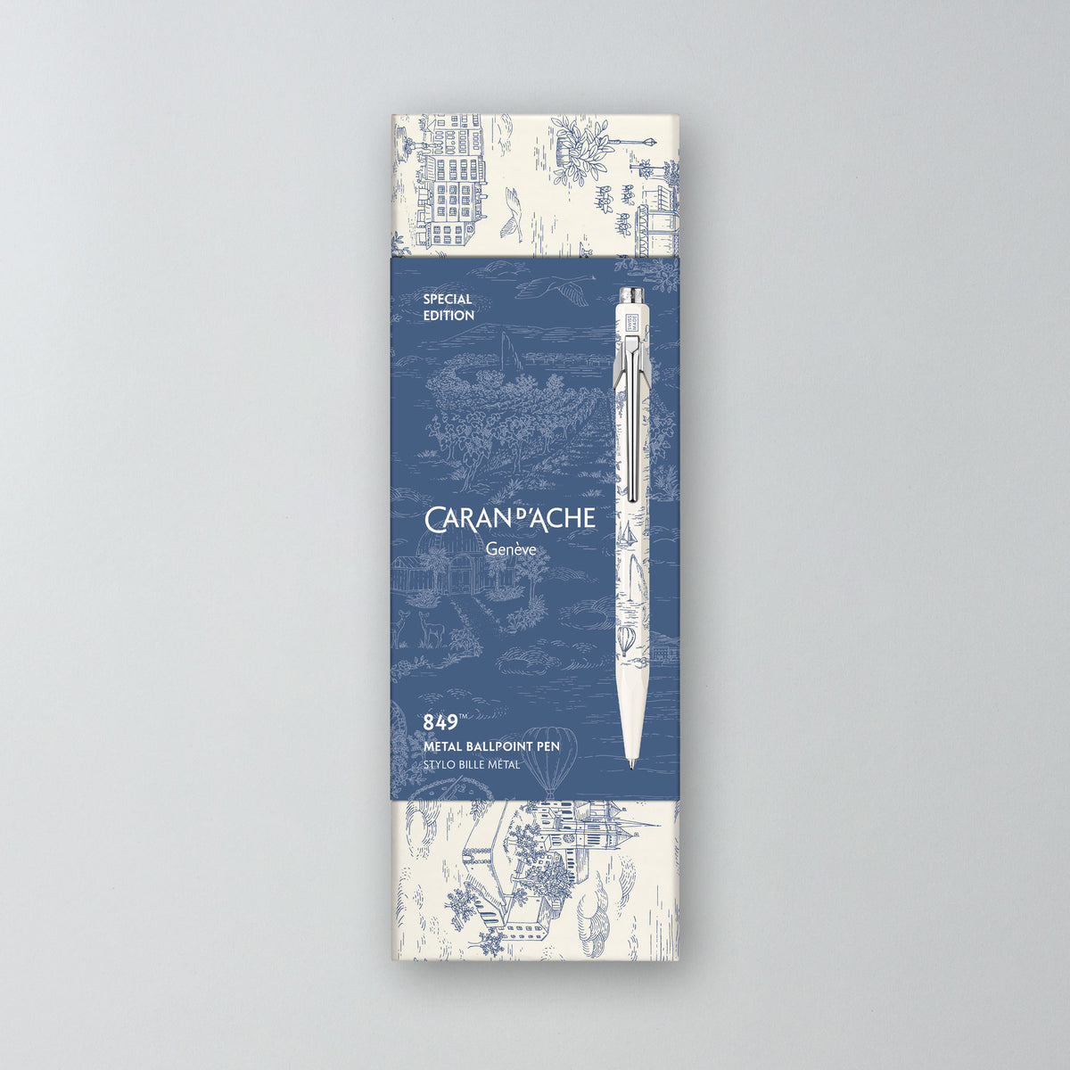 Weißer Toile de Jouy 849 Kugelschreiber in der Kartonbox mit Banderole #Farbe_Weiß