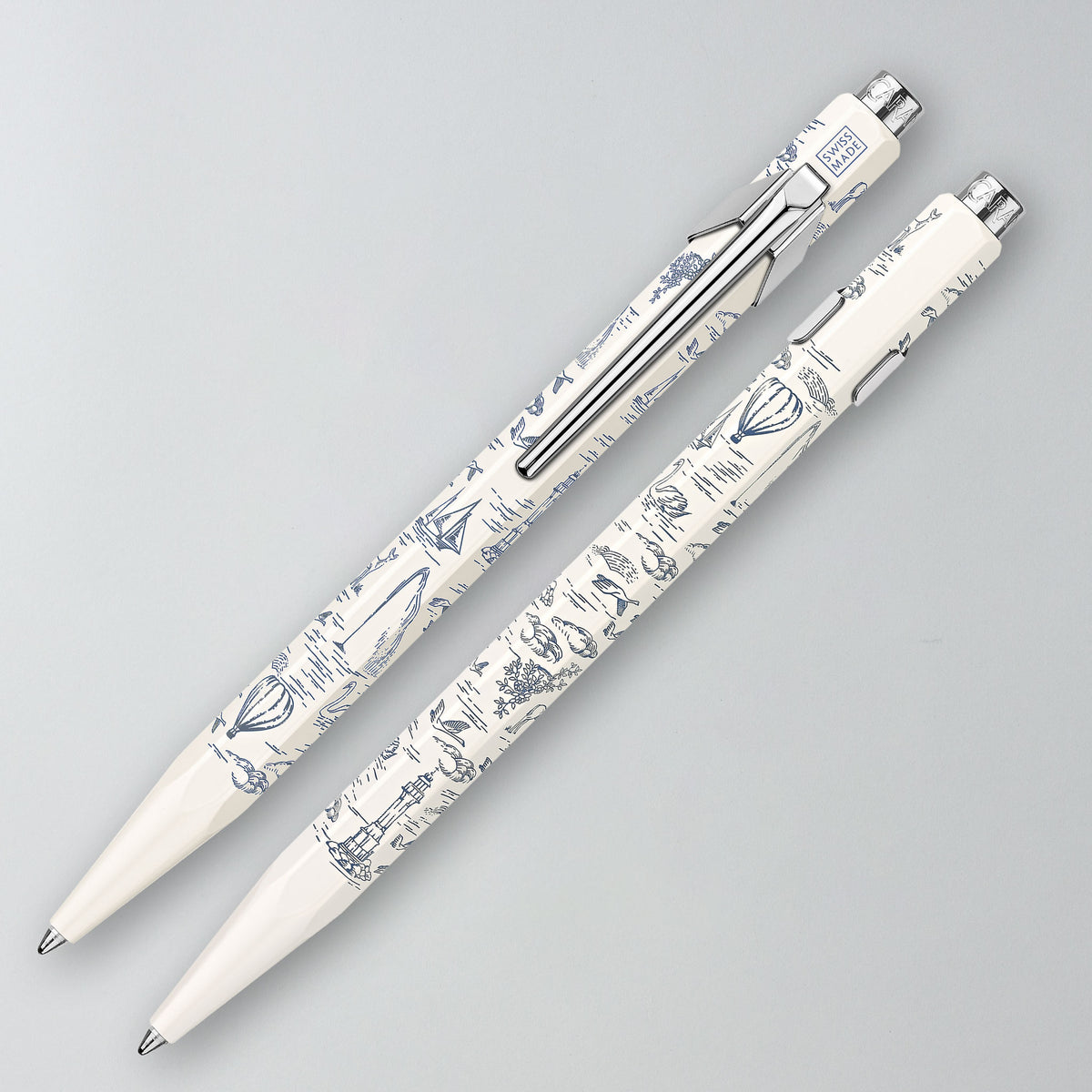 Weißer Toile de Jouy 849 Kugelschreiber von Vorder- und Rückseite #Farbe_Weiß