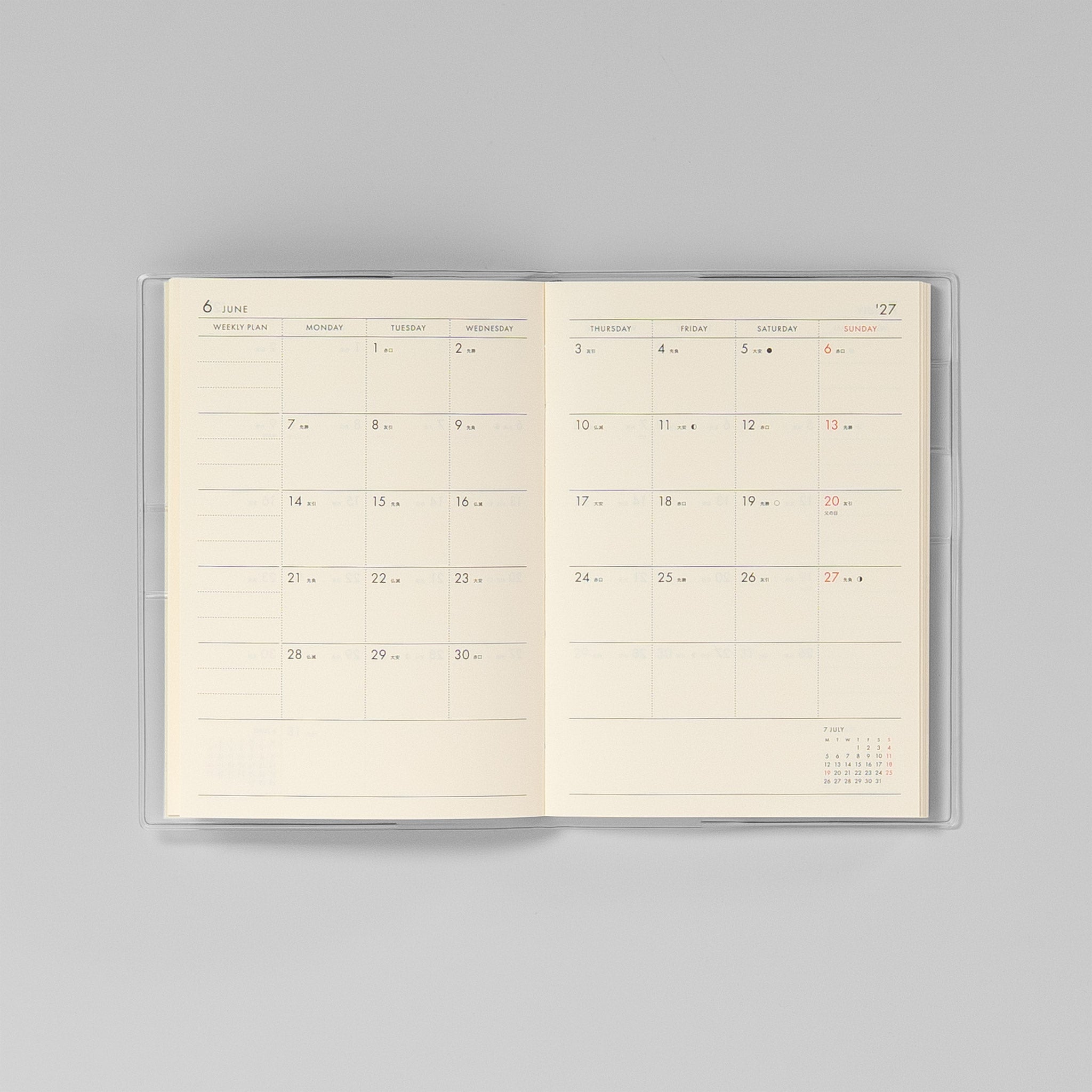 Monatsansicht im Poche Wochenkalender mit Sechstage-Kalender