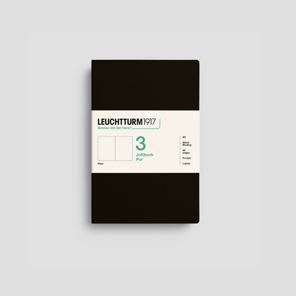 Jottbook Pur Notizheft 3er Set, A5, Cover Schwarz, blanko Papier #Farbe_Schwarz