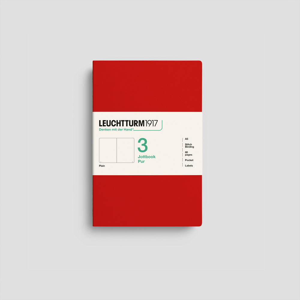 Jottbook Pur Notizheft 3er Set, A5, Cover Cherry-Rot, blanko Papier #Farbe_Cherry