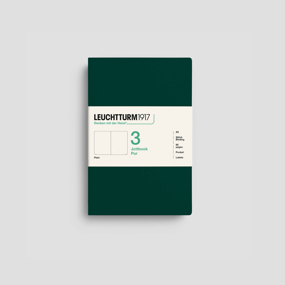Jottbook Pur Notizheft 3er Set, A5, Cover Forest Green, blanko Papier #Farbe_Forest Green