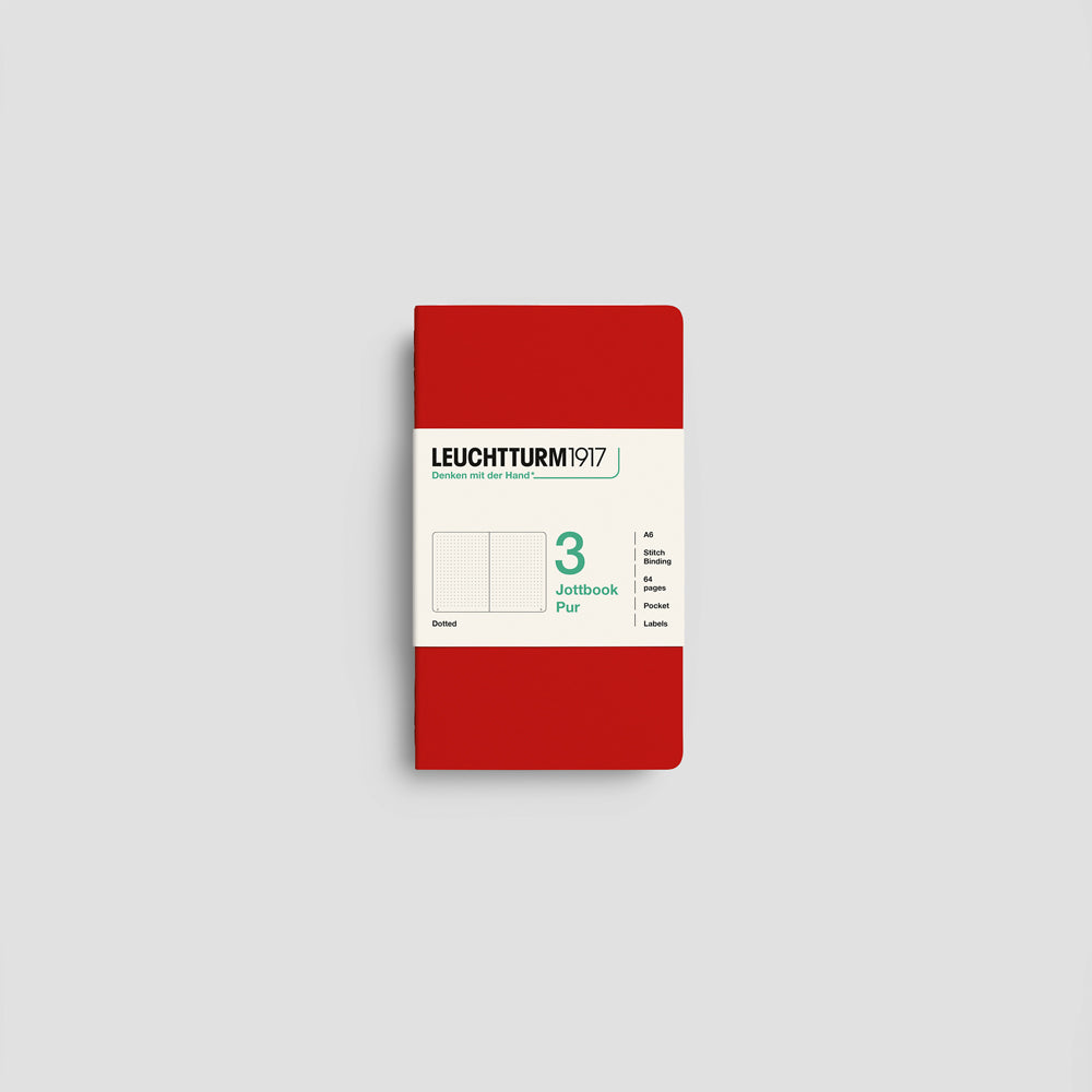 Jottbook Pur Notizheft 3er Set, A6 Pocket, Cover Cherry-Rot, gepunktetes Papier #Farbe_Cherry