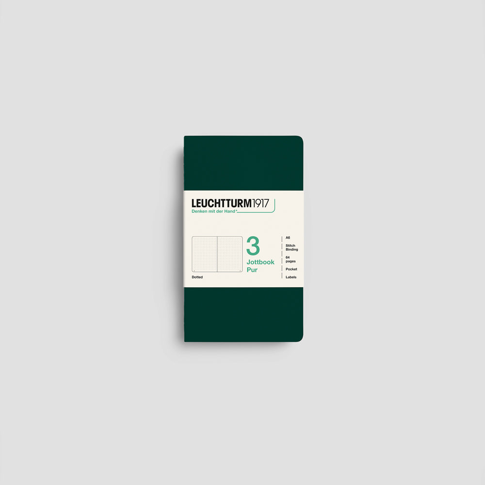 Jottbook Pur Notizheft 3er Set, A6 Pocket, Cover Forest Green, gepunktetes Papier #Farbe_Forest Green