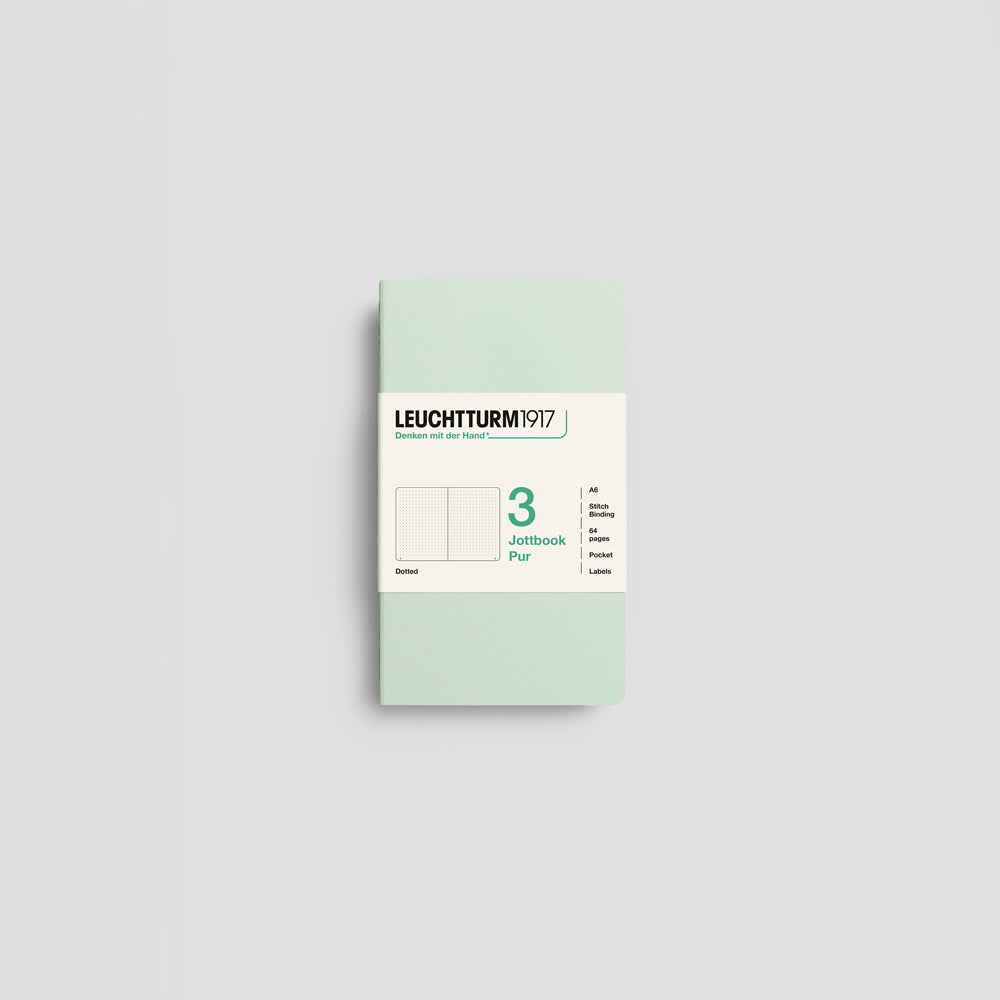 Jottbook Pur Notizheft 3er Set, A6 Pocket, Cover Mint, gepunktetes Papier #Farbe_Mint Green