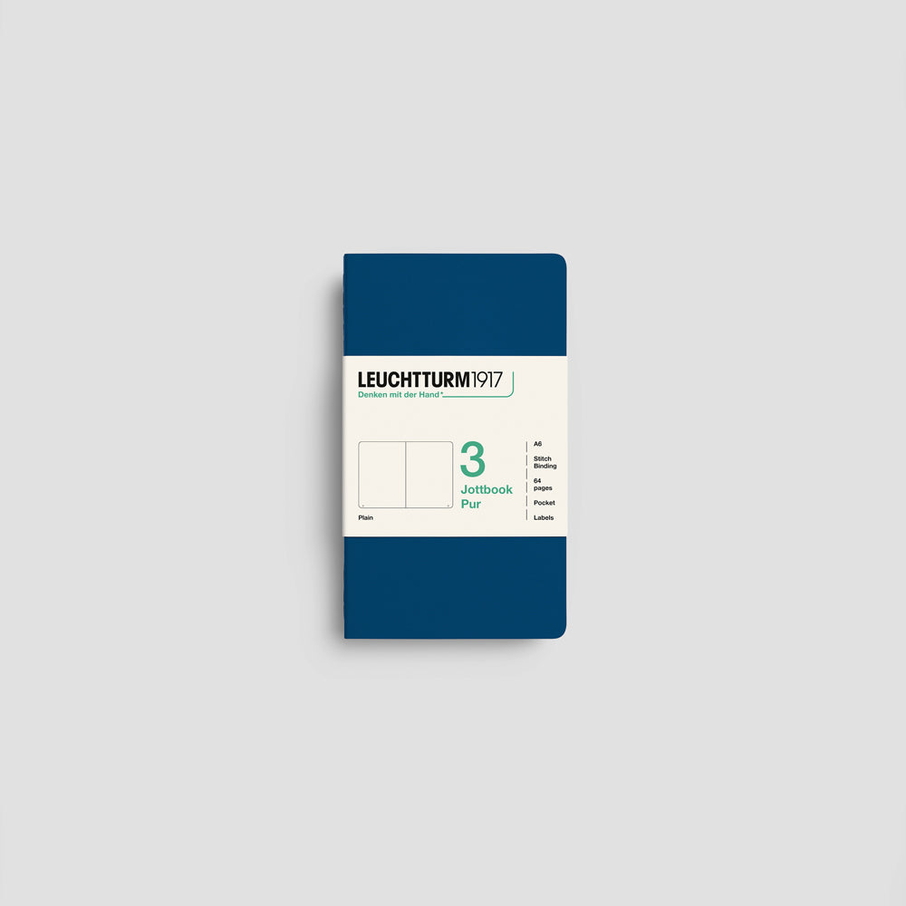 Jottbook Pur Notizheft 3er Set, A6 Pocket, Cover Indigo-Dunkelblau, blanko Papier #Farbe_Indigo