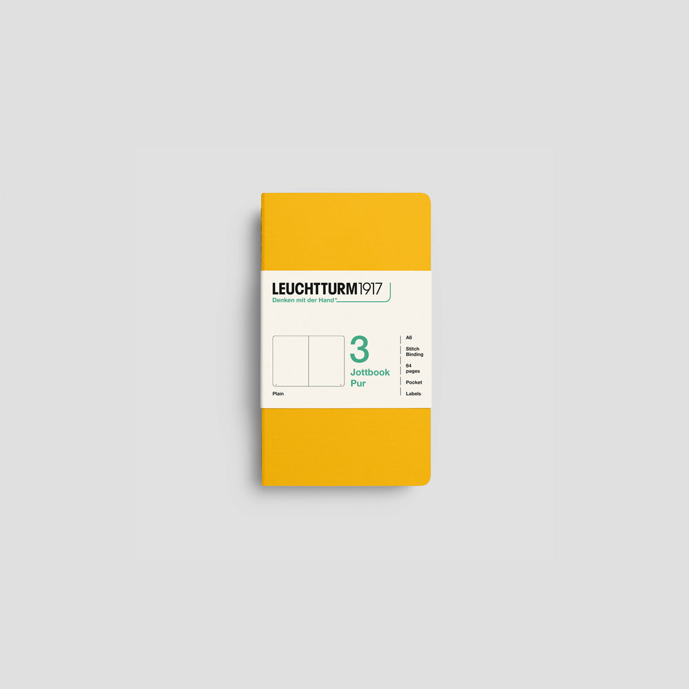 Jottbook Pur Notizheft 3er Set, A6 Pocket, Cover Sonnengelb, blanko Papier #Farbe_Sunflower