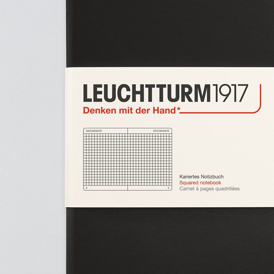 Leuchtturm Notizbuch Medium A5 Hardcover in Schwarz, kariert, Aufsicht #Farbe_Schwarz