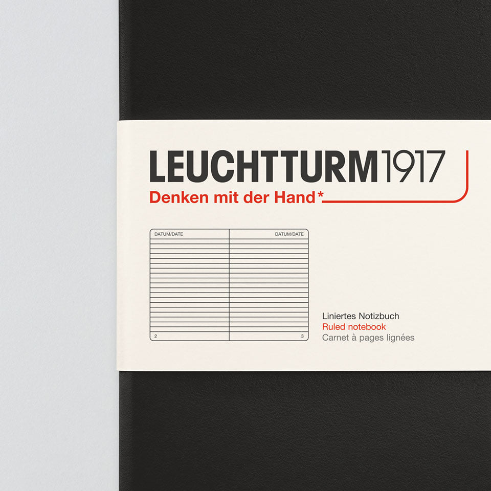 Leuchtturm Notizbuch Medium A5 Hardcover in Schwarz, liniert, Aufsicht #Farbe_Schwarz