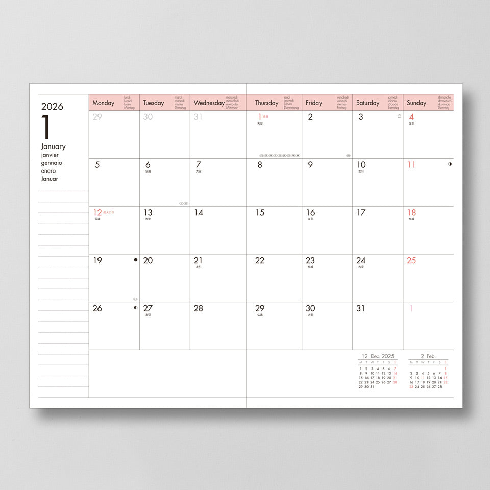 B6 Kalender 2025/26 mit Umschlagtasche Farbe