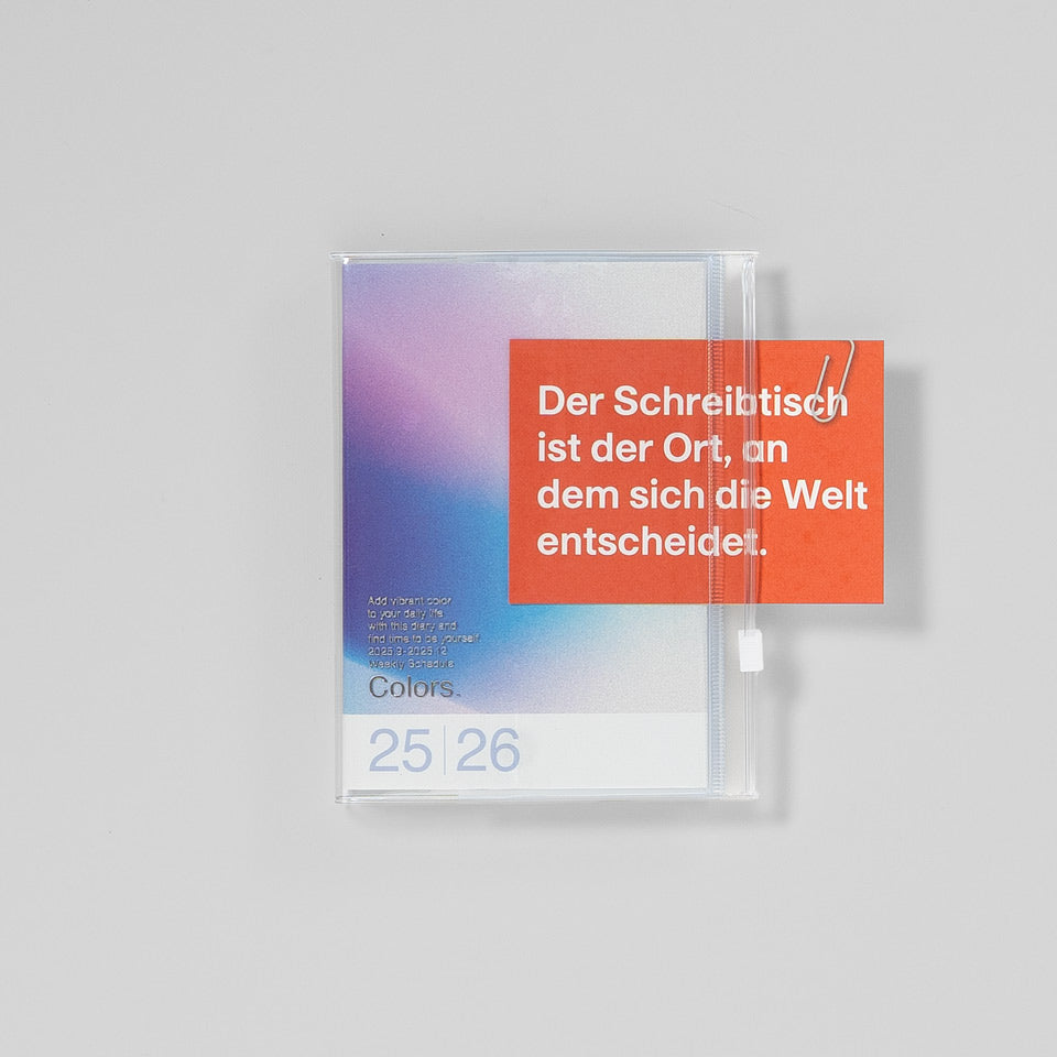 A6 Kalender 2025/26 mit Umschlagtasche Verlauf