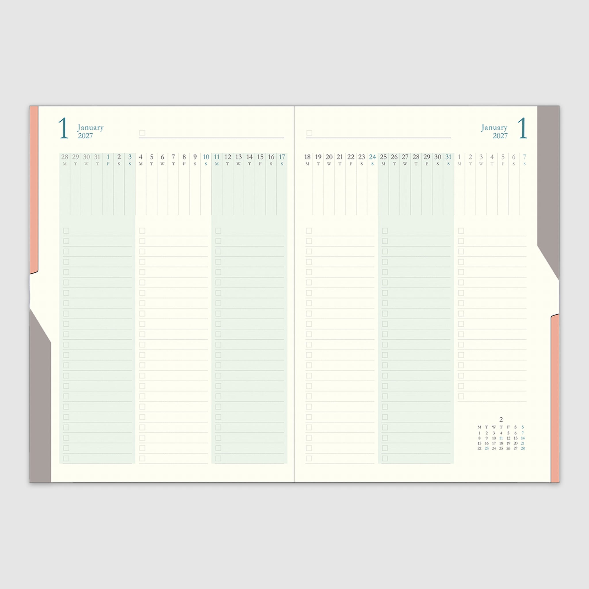 Midori B6 Doppelplaner mit Wochen-To-Do 2027 – To-Do-Liste, leere Ansicht