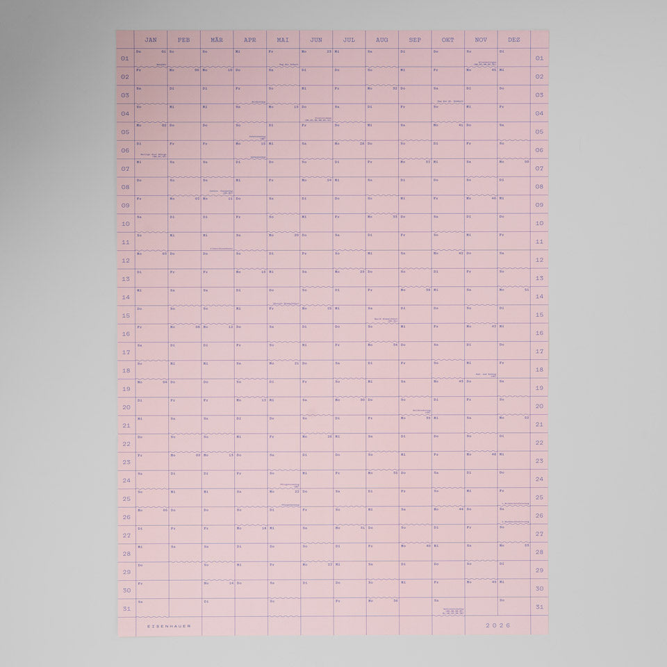 Eisenhauer Wandkalender 2026 – Doppelseitig rosa