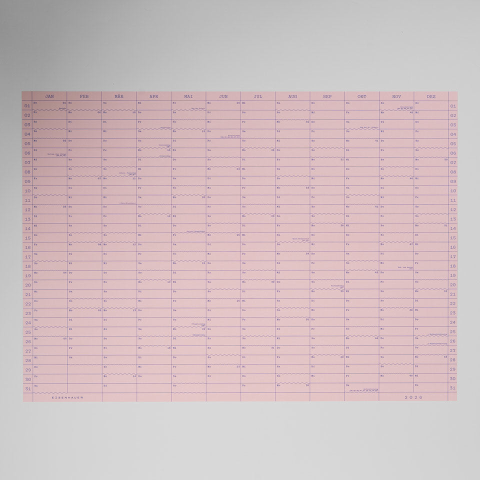 Eisenhauer Wandkalender 2026 – Doppelseitig rosa