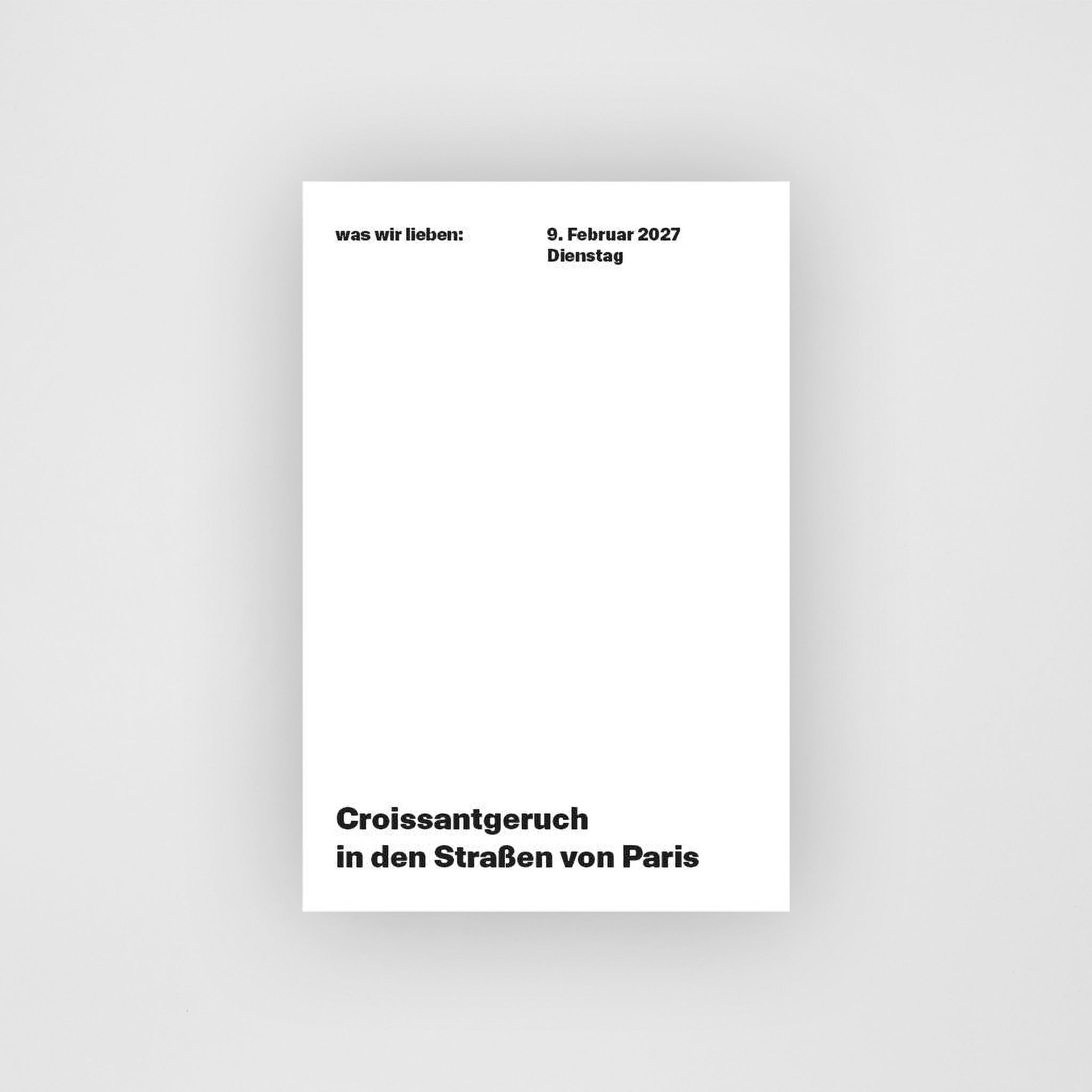 Kalenderblatt Februar vom Was wir lieben Abreißkalender 2027, weißes Papier