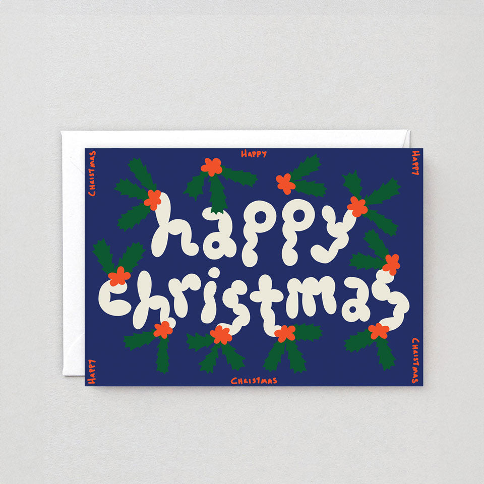 Grußkarte Happy Christmas Stechpalme