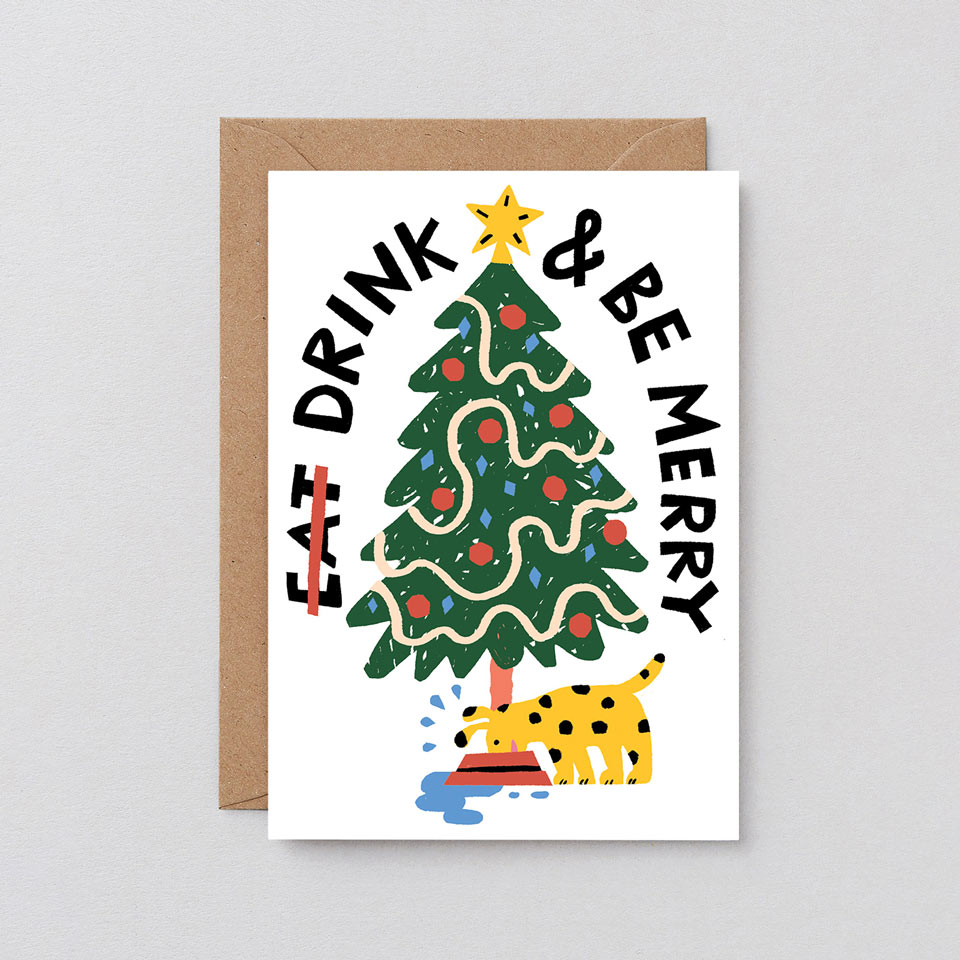 Wrap Weihnachtskarte Hund Drink and be Merry – Grußkarten
